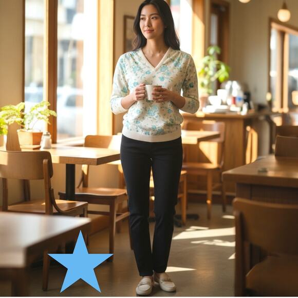 Givenchy Sport Vintage 70s Women’s Spring Cream Sweater Sz L Aqua Flower - Picture 4 of 11